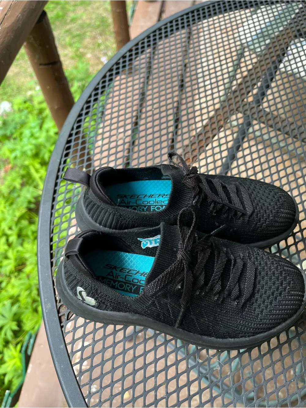 Skechers Kids All-Black Knit Lace-Up Sneakers